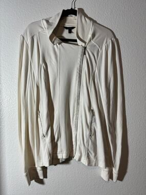 Soma Intimates Size L White Perfect Ponte Asymmetric Zip-Front Lounge Jacket